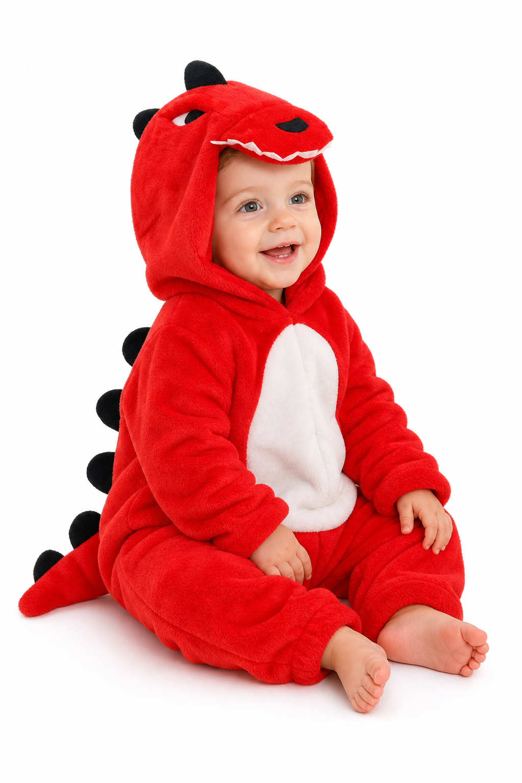 Baby Red Plush Hooded Dinosaur Kigurumi Onesie