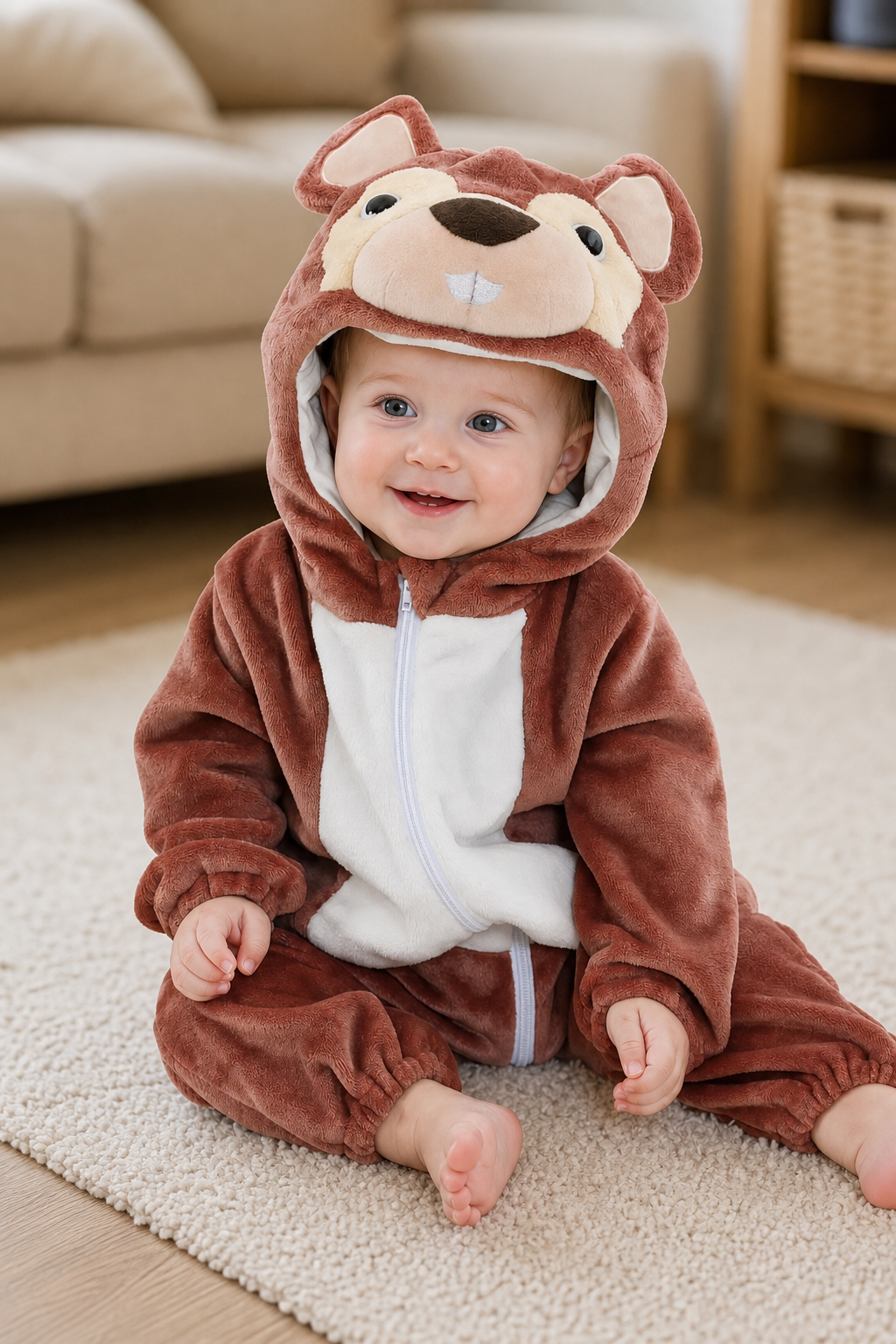 Brown Plush Squirrel Kigurumi Onesie for Baby