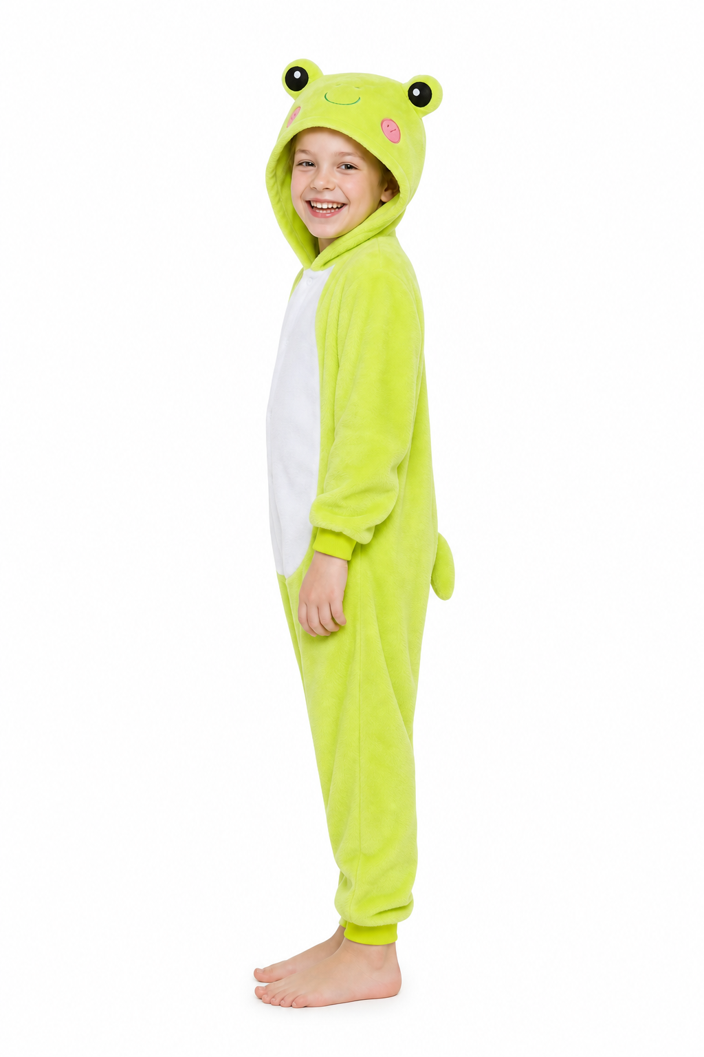 Kids' Hooded Bright Green Frog Plush Kigurumi Onesie