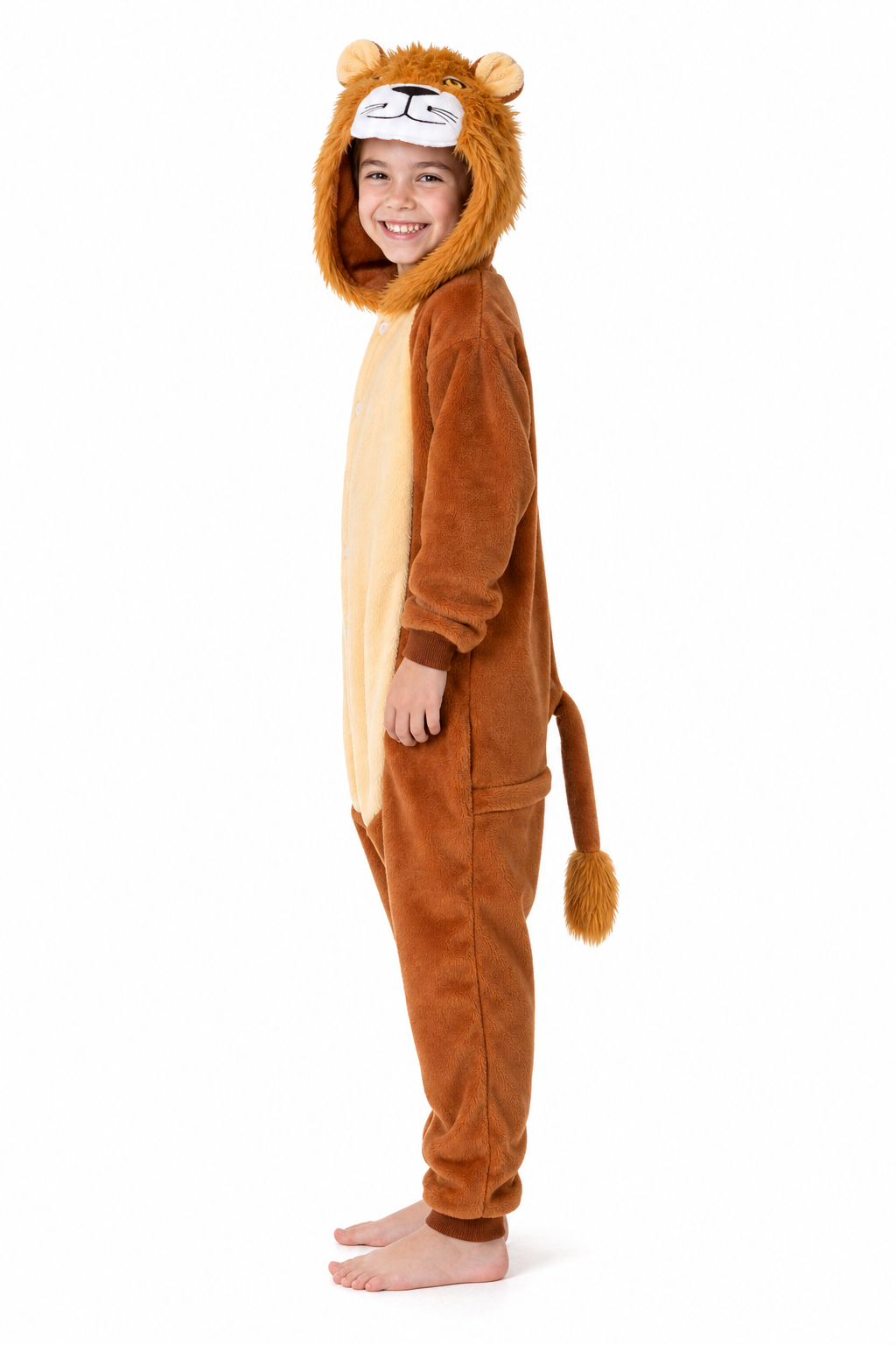 Kids' Hooded Brown Lion Kigurumi Onesie