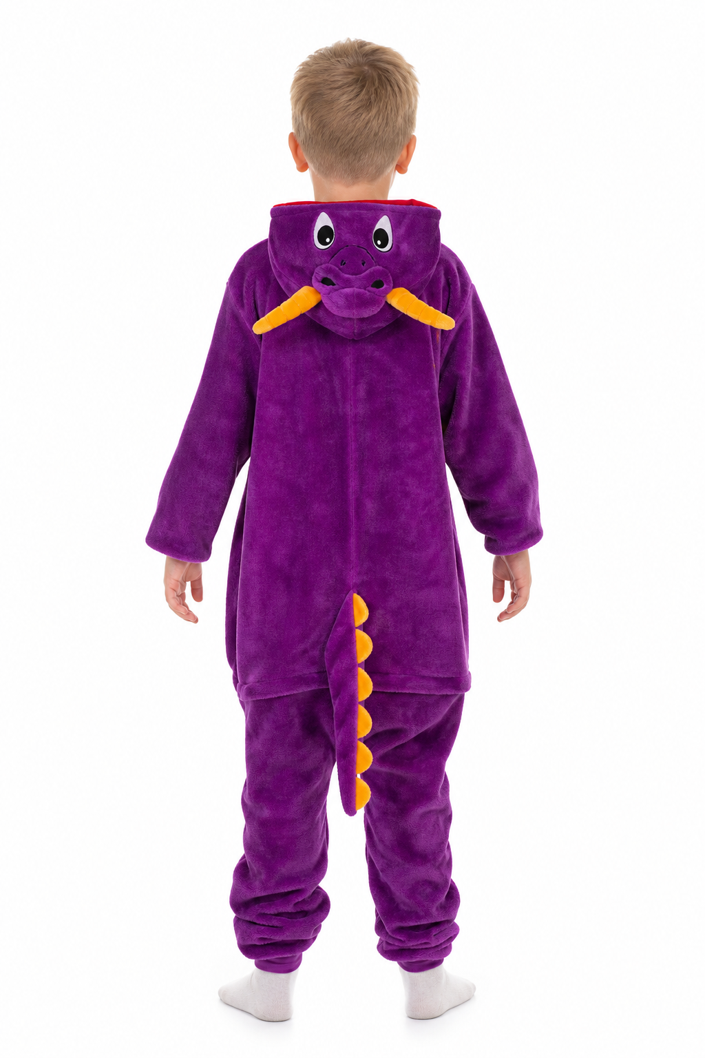 Kids' Hooded Purple Dinosaur Kigurumi Costume Onesie