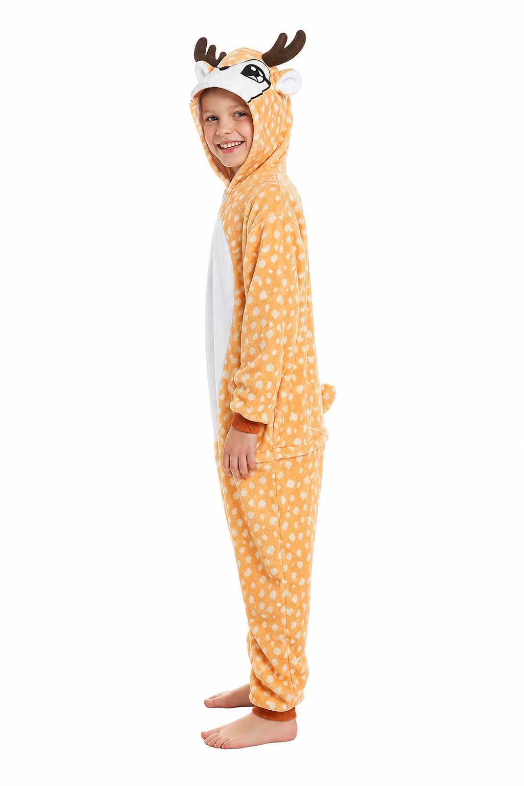 Kids' Hooded Orange Antlered Deer Kigurumi Pajama Onesie