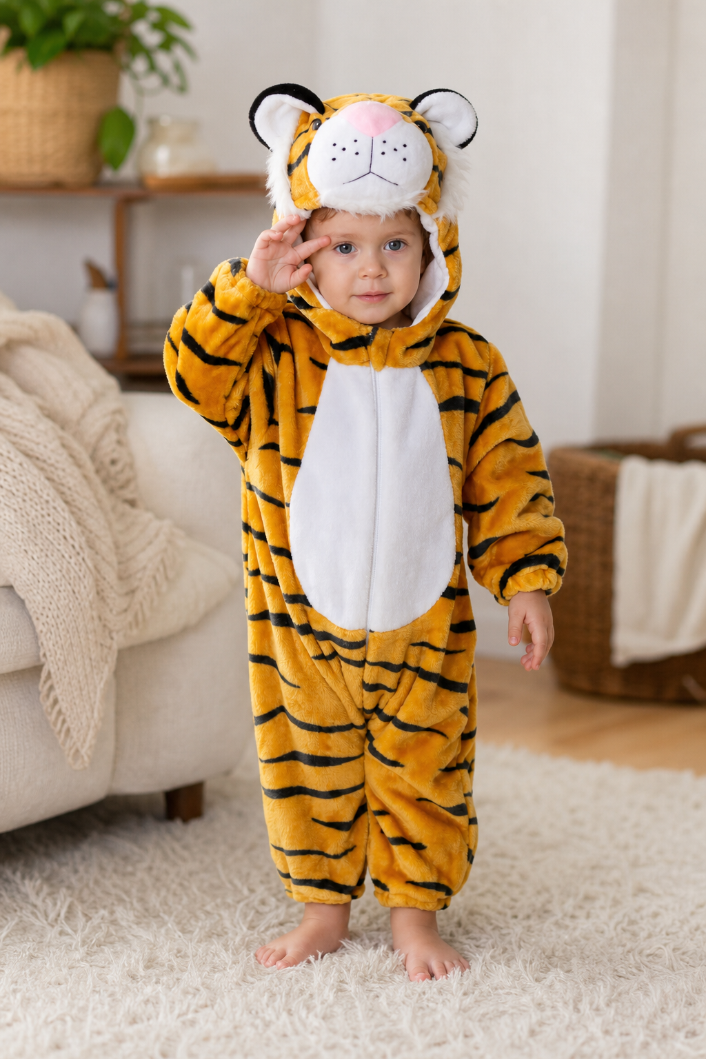 Baby Plush Tiger Hooded Kigurumi Onesie