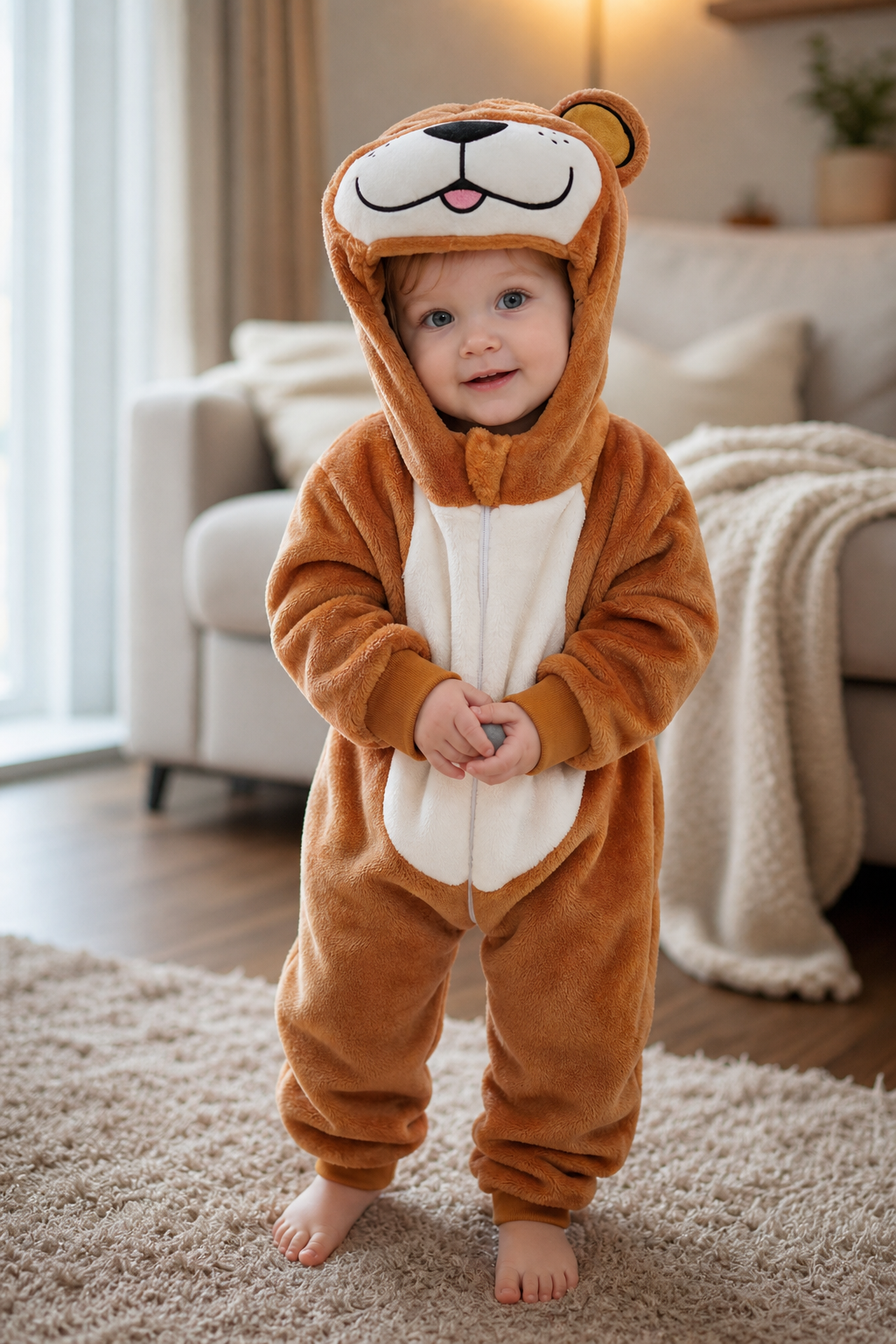 Baby Brown Plush Bear Hooded Onesie