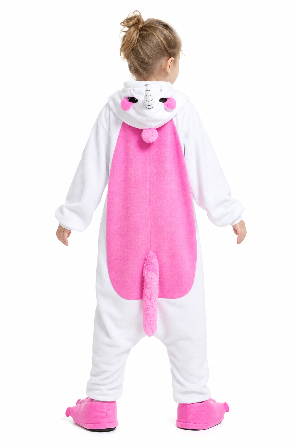Kids' Hooded White and Bright Pink Unicorn Kigurumi Costume Onesie