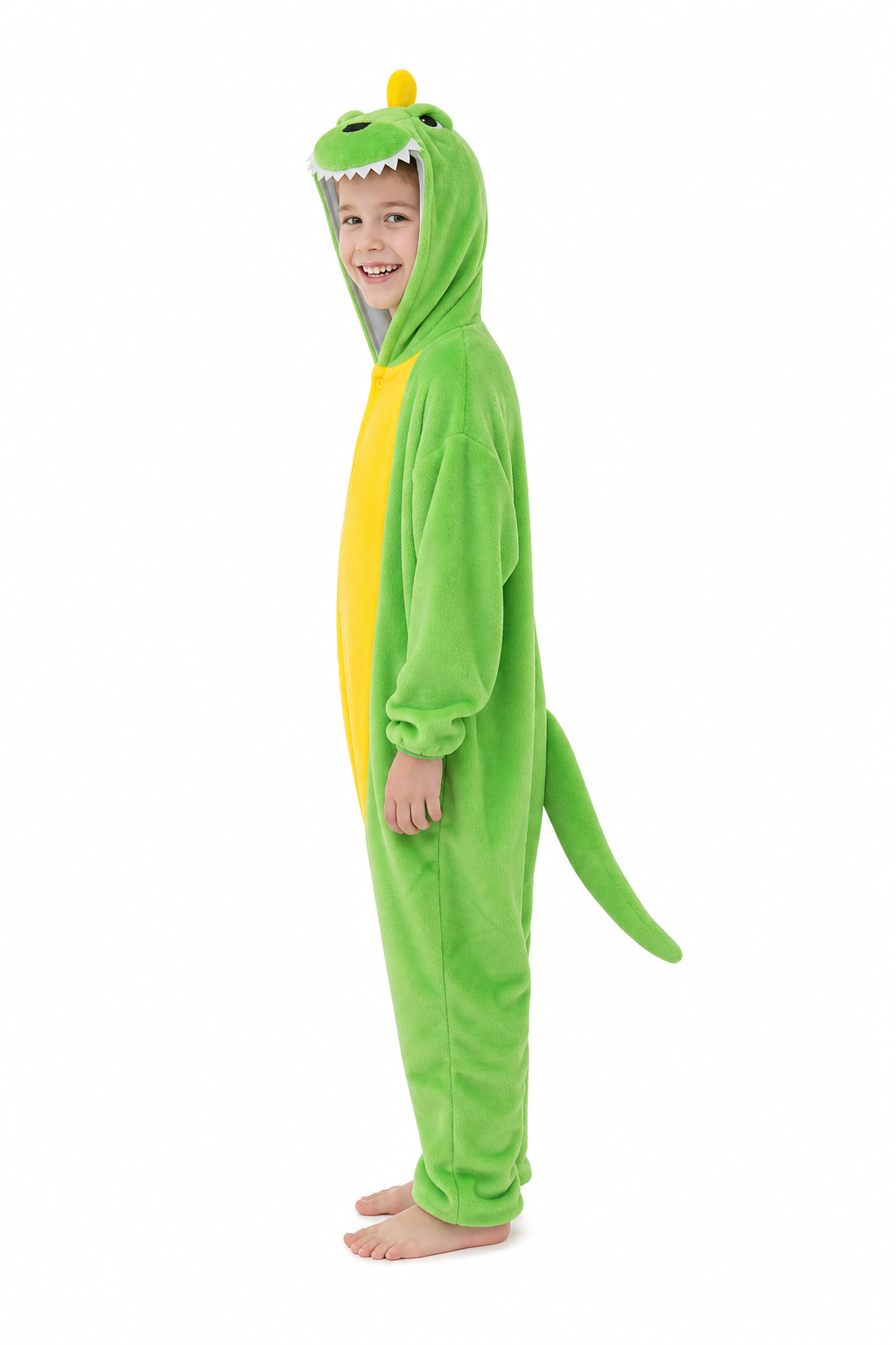 Kids' Hooded Green & Yellow Dinosaur Plush Kigurumi Onesie