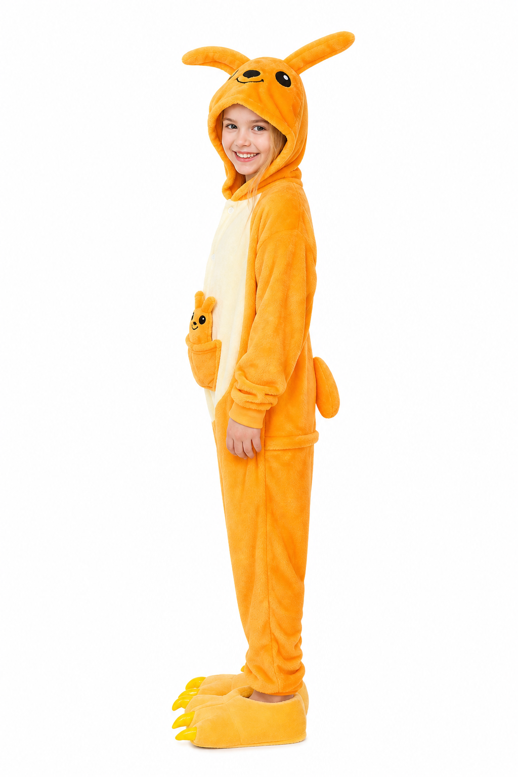 Kids' Hooded Orange Kangaroo & Joey Kigurumi Onesie