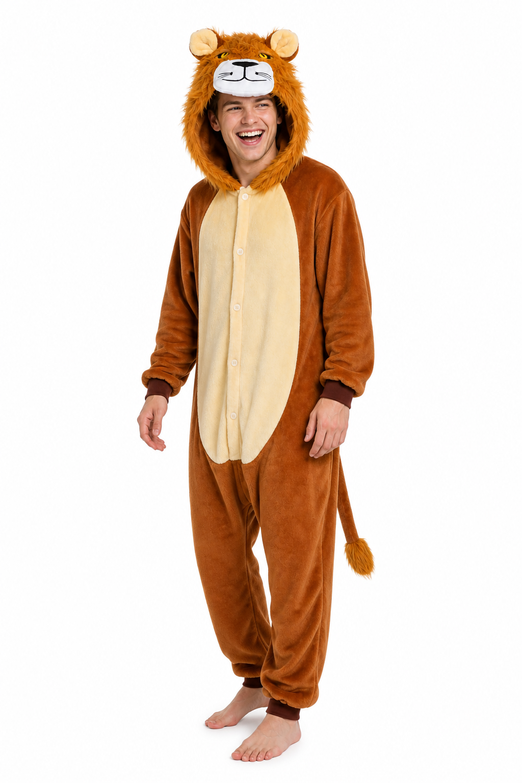 Adult Plush Brown Lion Onesie with Fluffy Mane