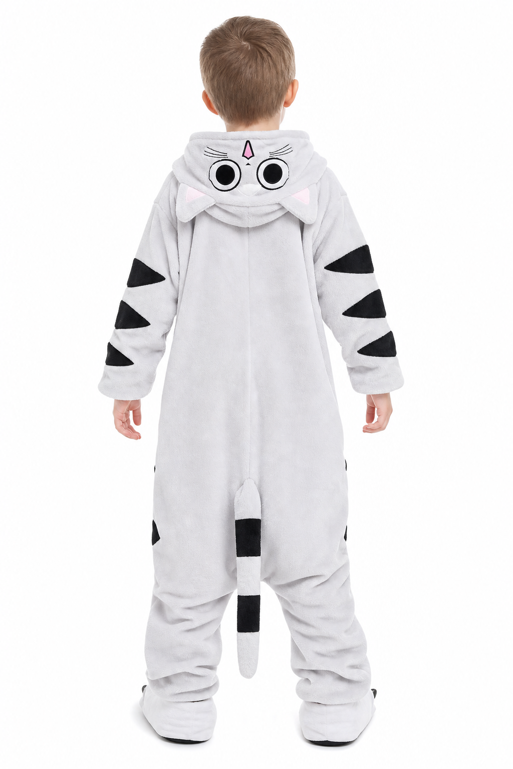 Kids' Hooded White Spotted Cat Kigurumi Costume Onesie