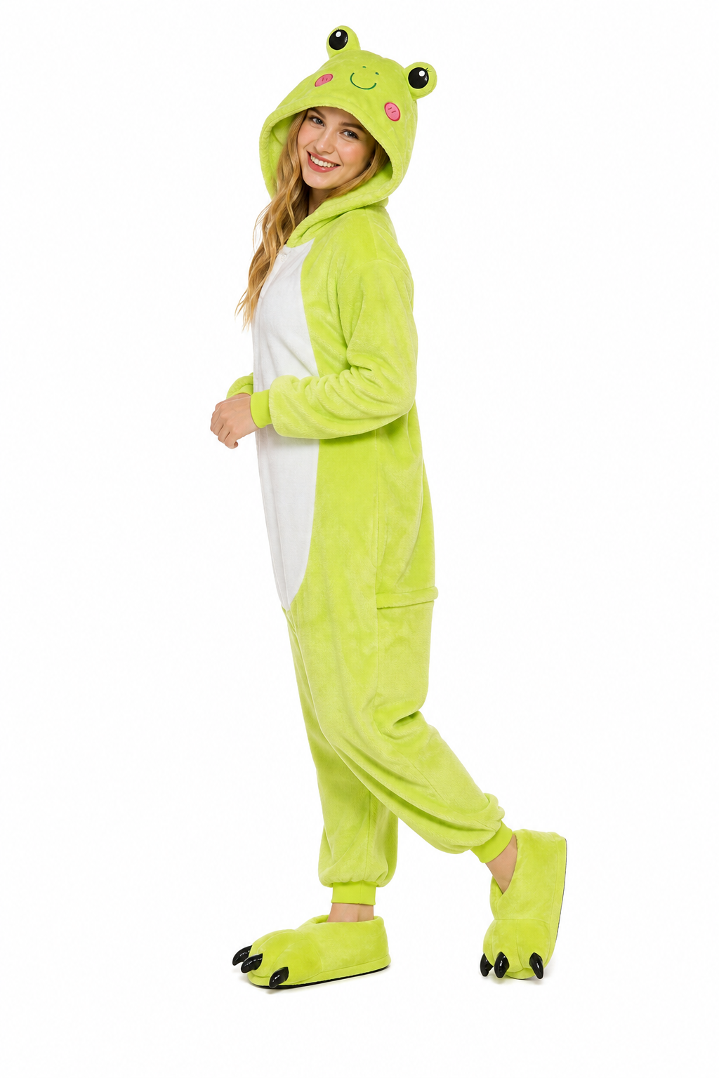 Adult Hooded Button-Up Green Frog Kigurumi Onesie