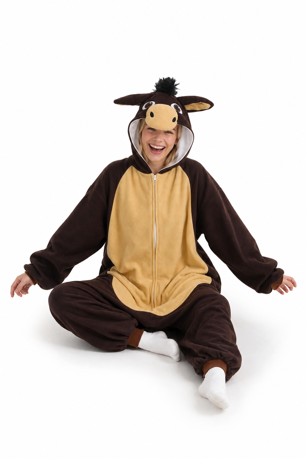 Adult Plush Brown Donkey Onesie Costume
