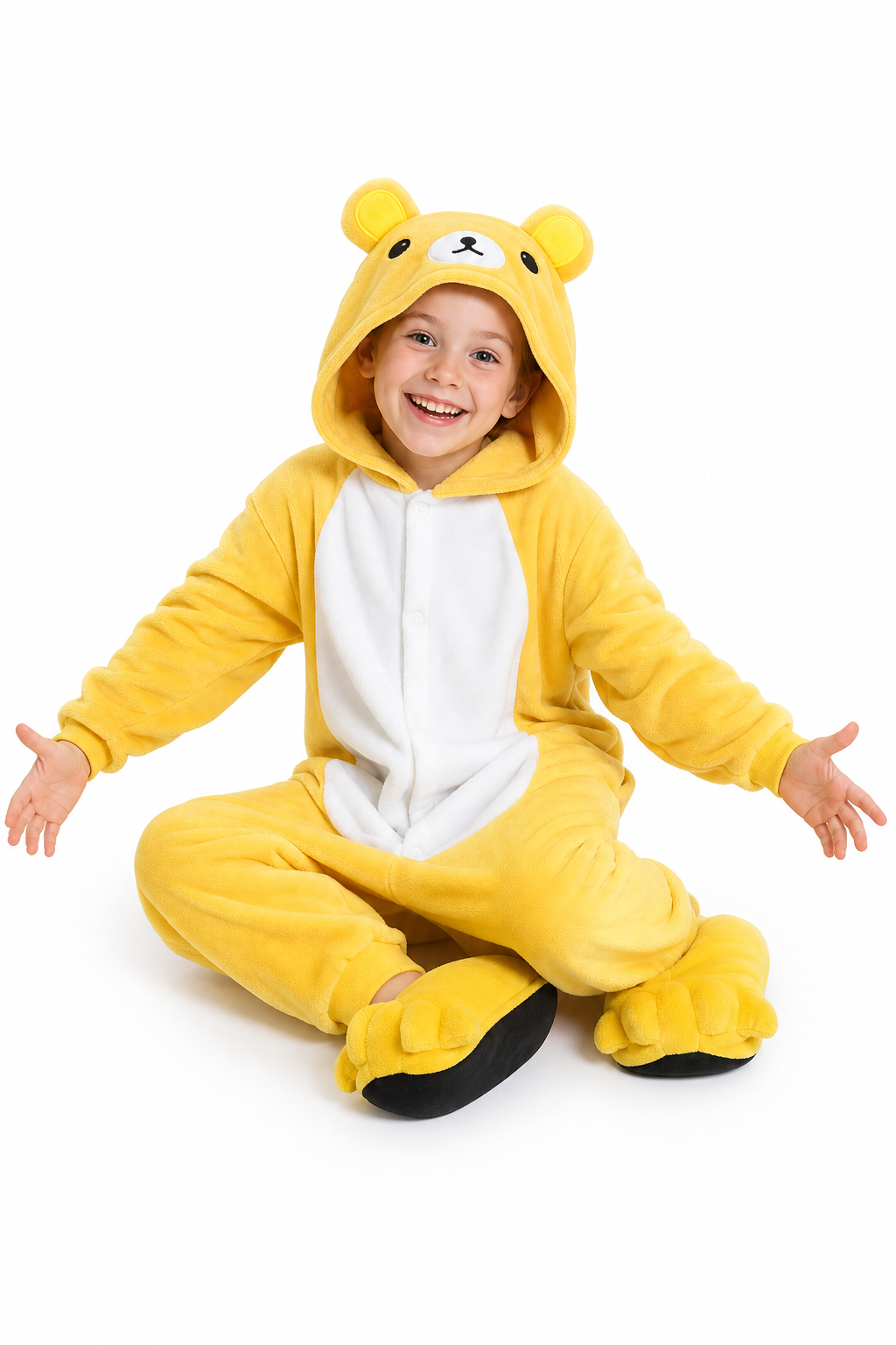 Kids' Hooded Golden Yellow Bear Kigurumi Onesie