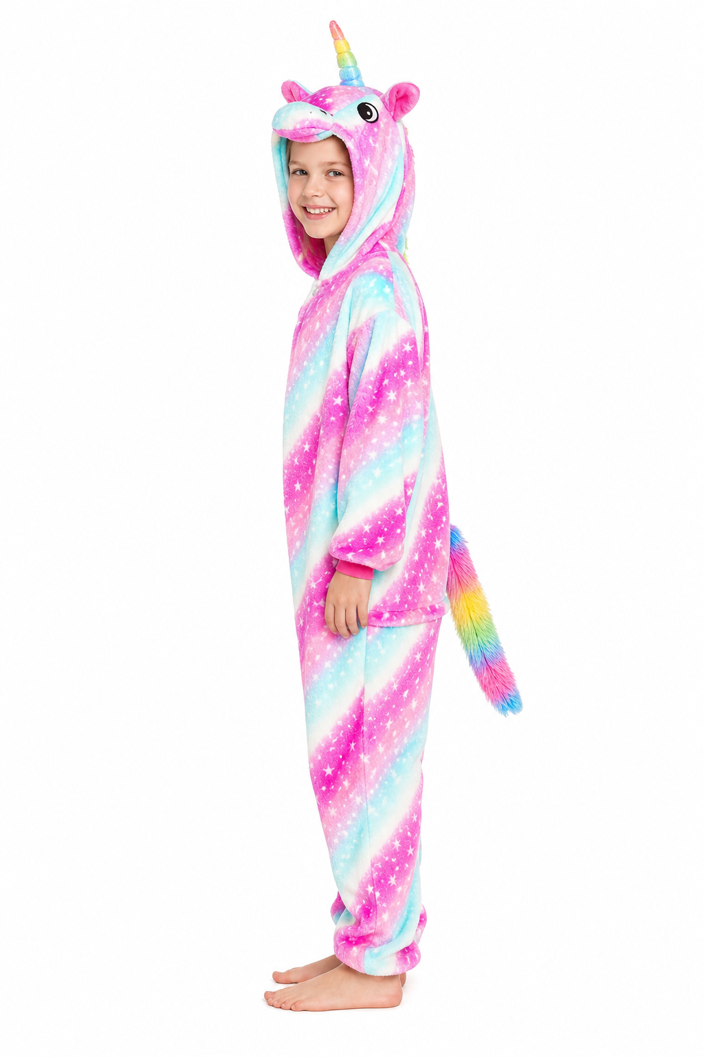 Kids' Hooded Pink and Blue Star Swirl Unicorn Kigurumi Onesie