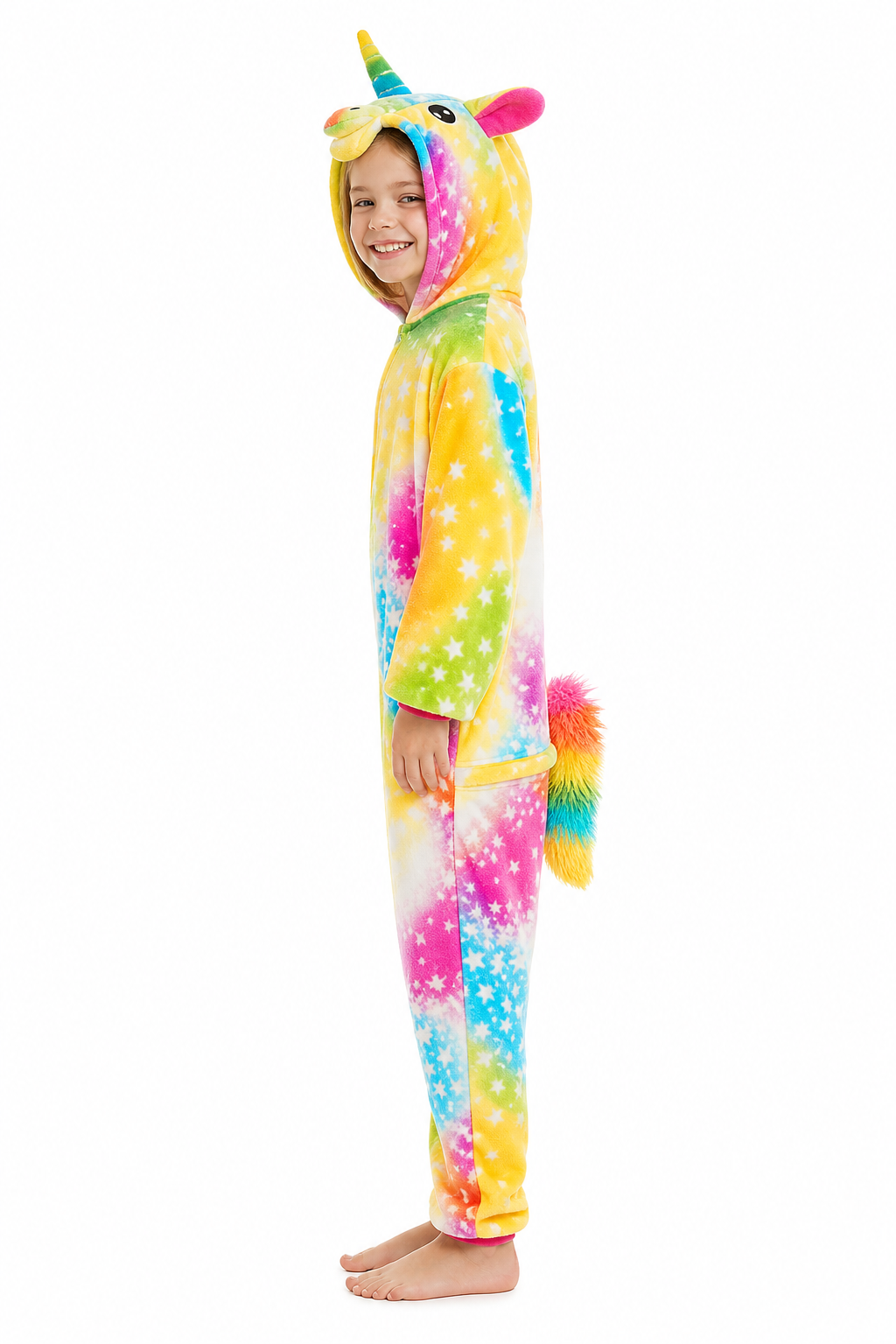 Kids' Hooded Yellow Rainbow Star Unicorn Kigurumi Costume Onesie