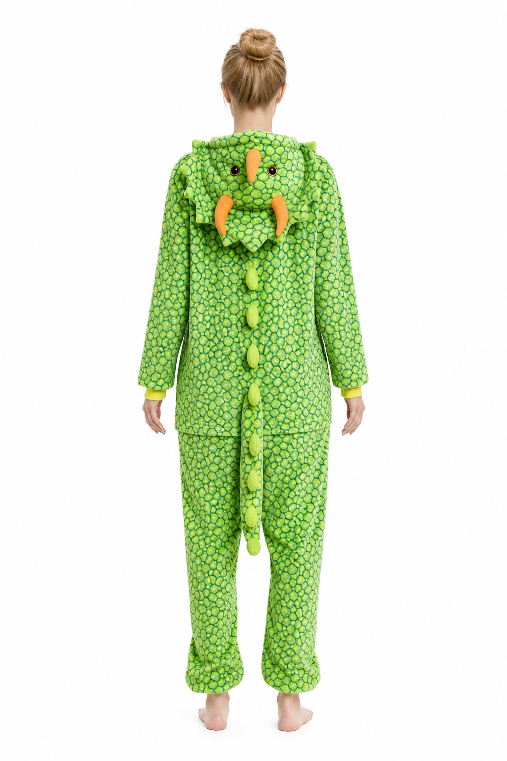 Adult Hooded Vibrant Green Scaled Dinosaur Kigurumi Onesie