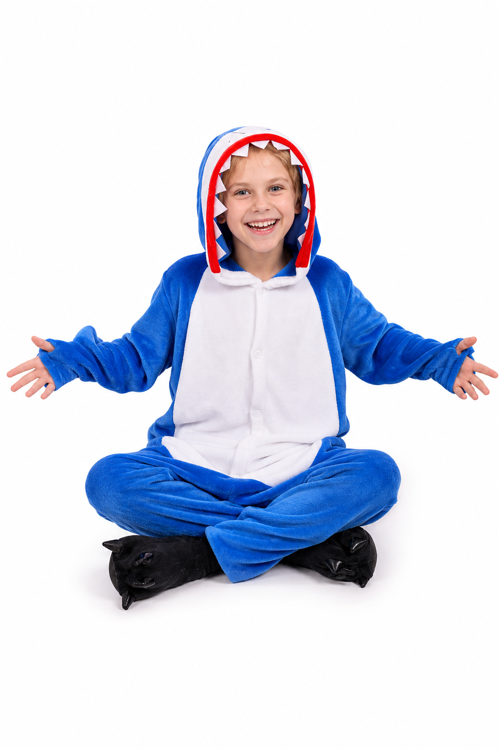 Kids' Hooded Blue Shark Kigurumi Costume Onesie