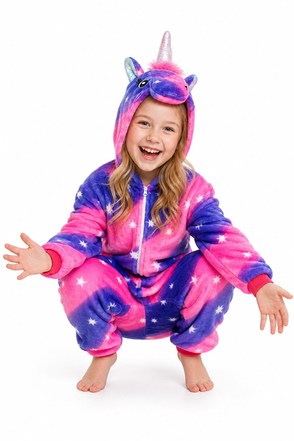 Kids' Hooded Pink and Indigo Star Unicorn Kigurumi Pajama Onesie