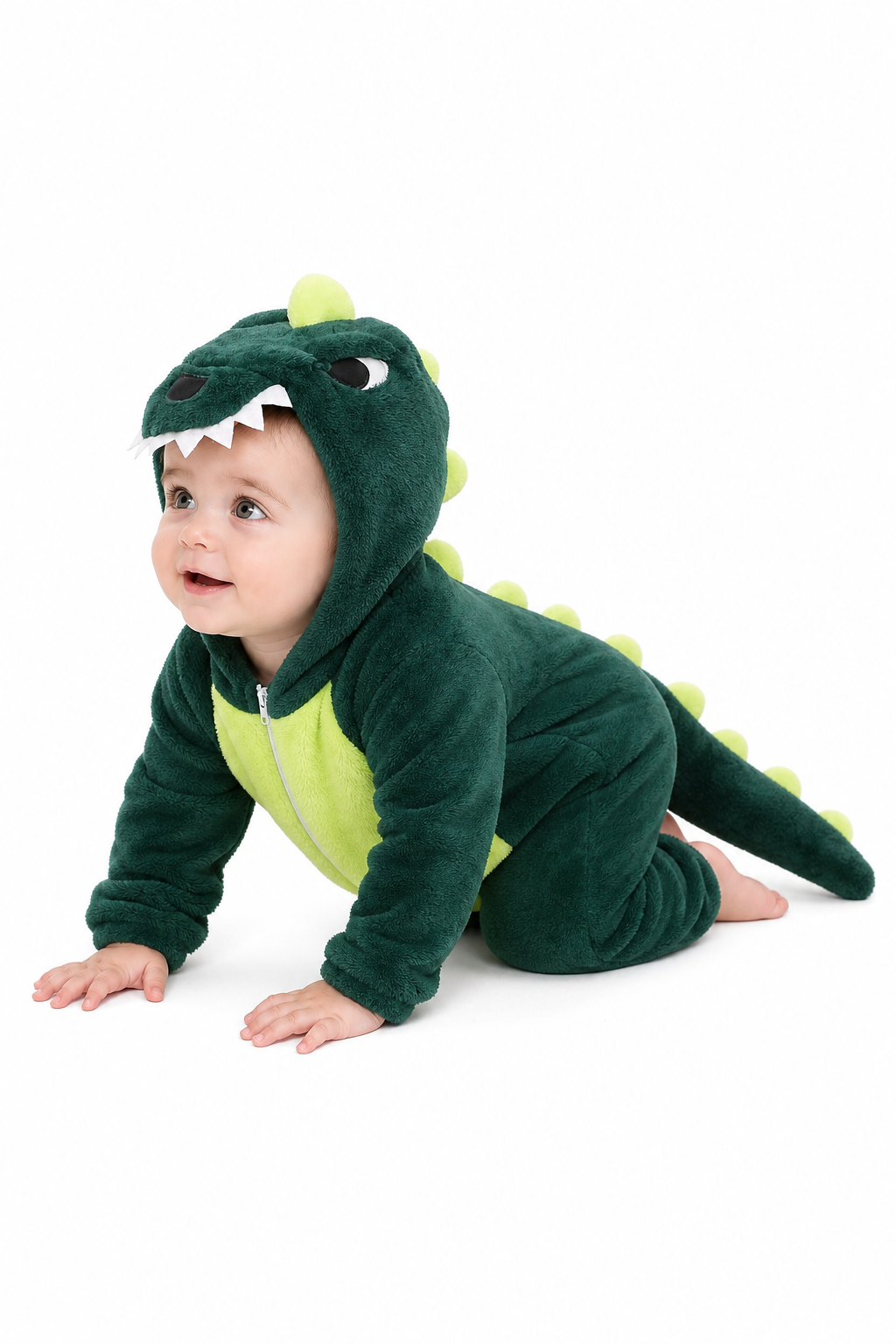 Hooded Plush Green Dinosaur Baby Kigurumi Onesie