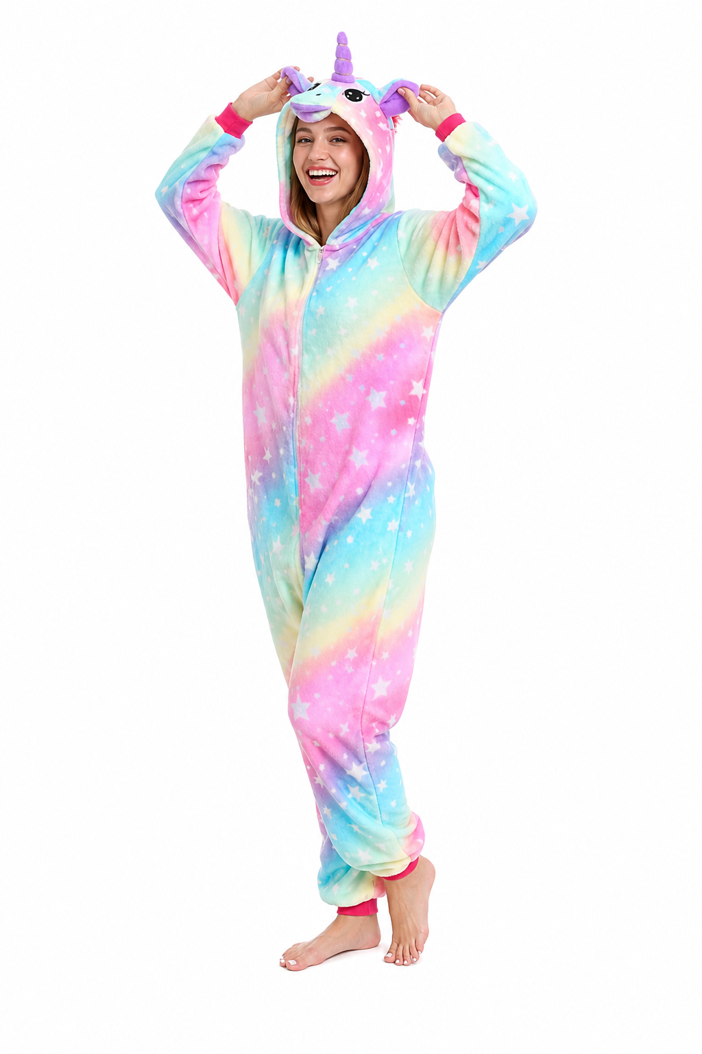 Adult Hooded Pastel Aurora Star Unicorn Kigurumi Onesie
