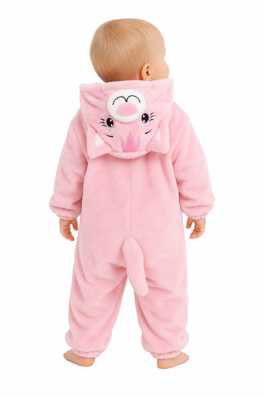 Baby Pink Cat Plush Hooded Kigurumi Onesie