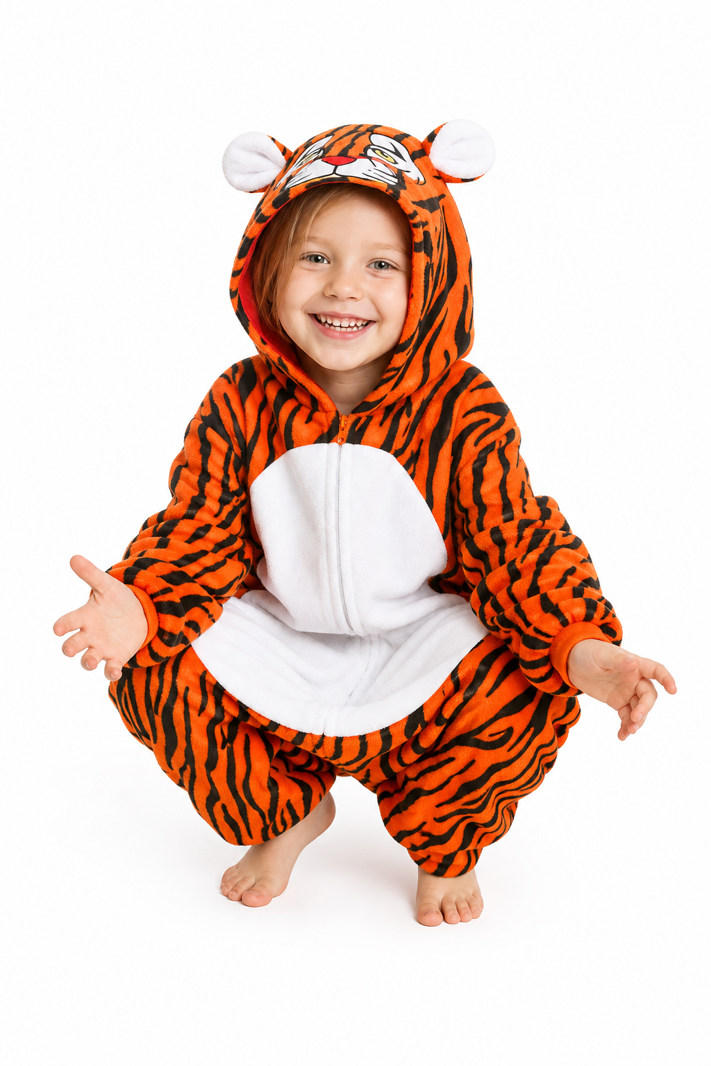 Kids' Hooded Bengal Tiger Plush Kigurumi Onesie