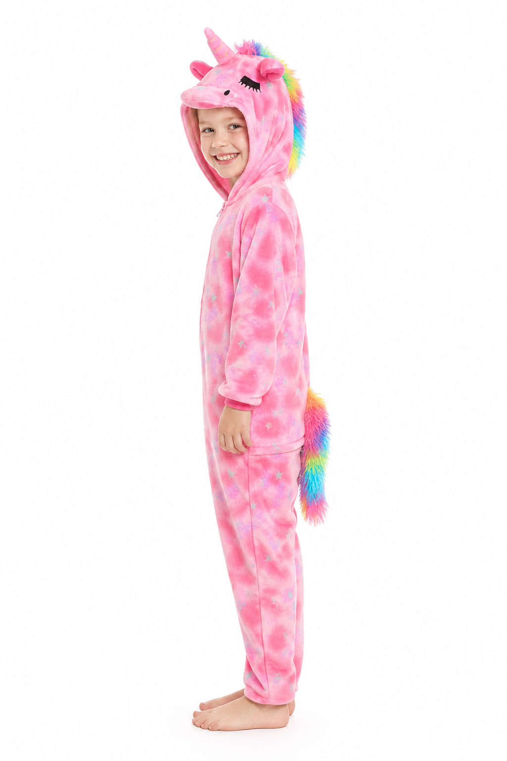 Kids' Hooded Pink Glitter Star Unicorn Kigurumi Costume Onesie