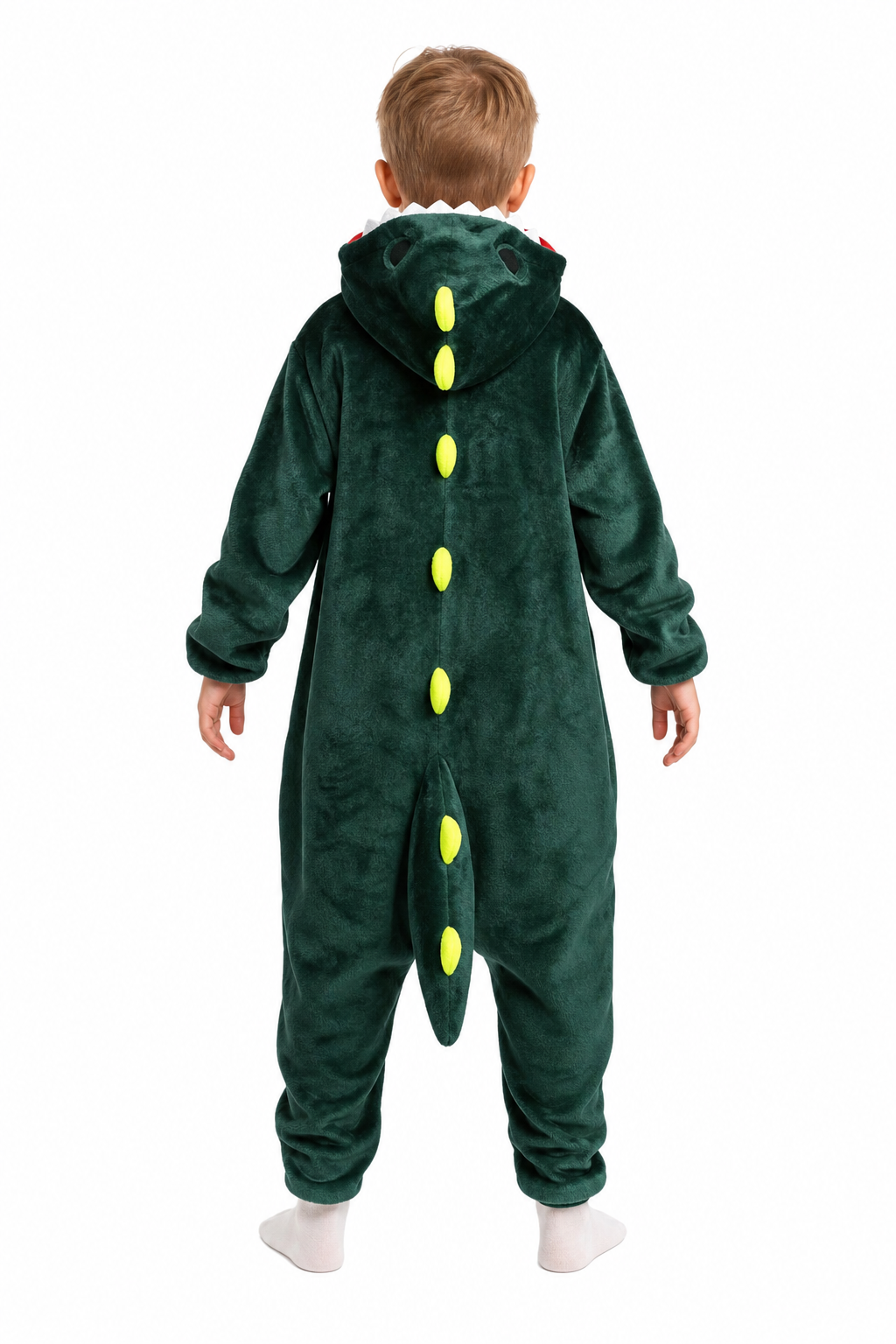 Kids' Hooded Dark Green & Yellow Dinosaur Kigurumi Pajama Onesie