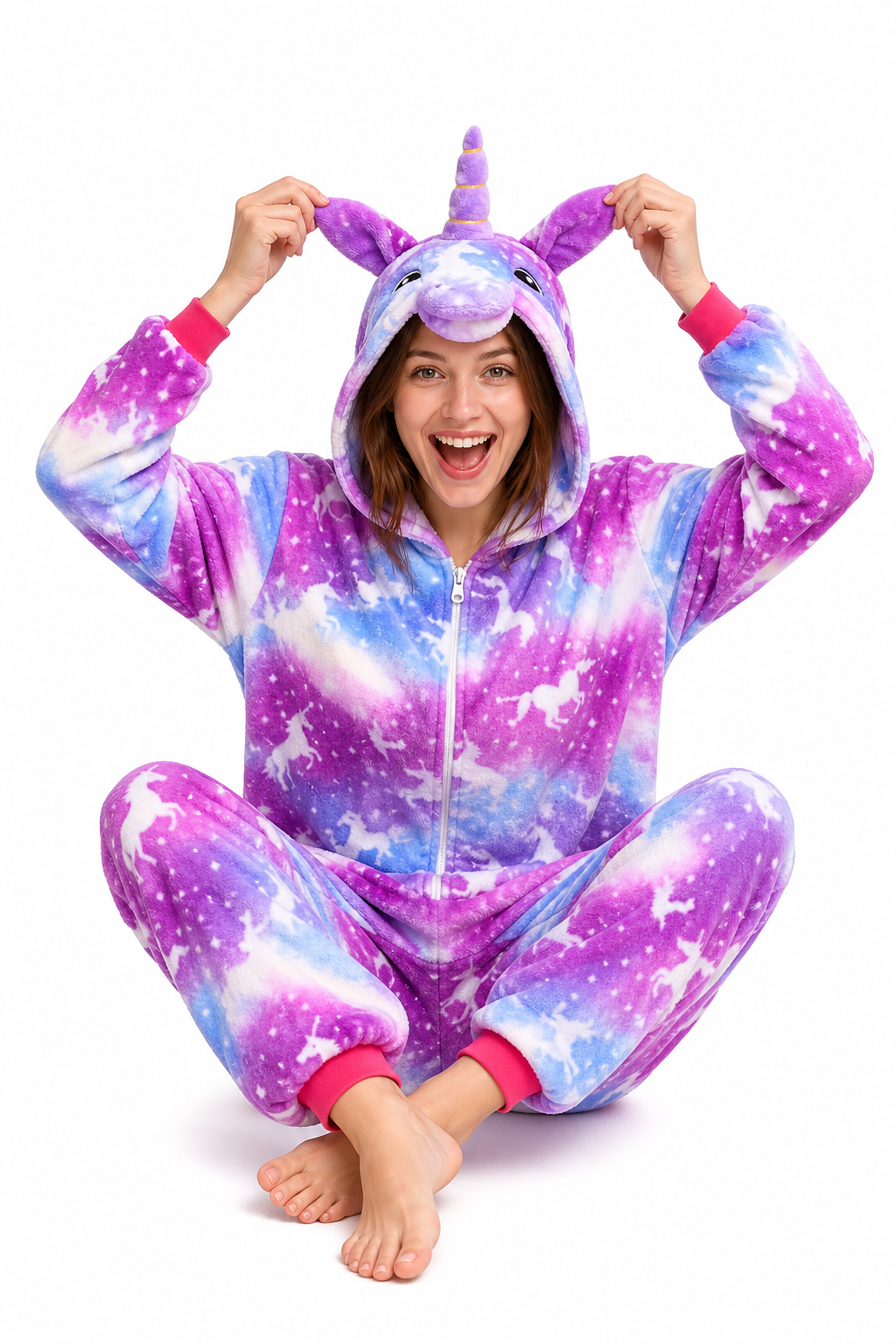 Adult Hooded Pink & Purple Galaxy Unicorn Kigurumi Onesie