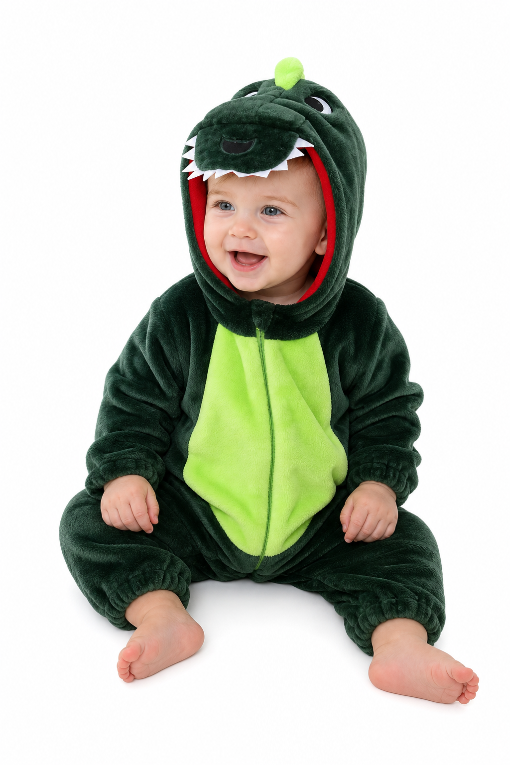Plush Dark Green Baby Dino Onesie with Green Belly