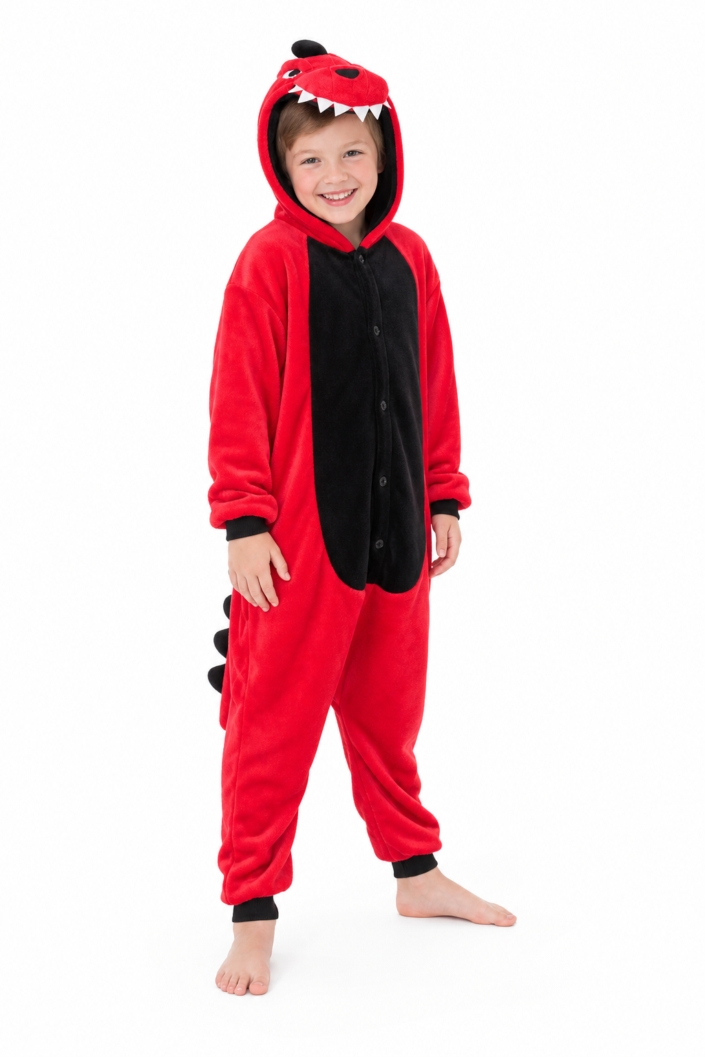 Kids' Hooded Red T-Rex Kigurumi Pajama Onesie