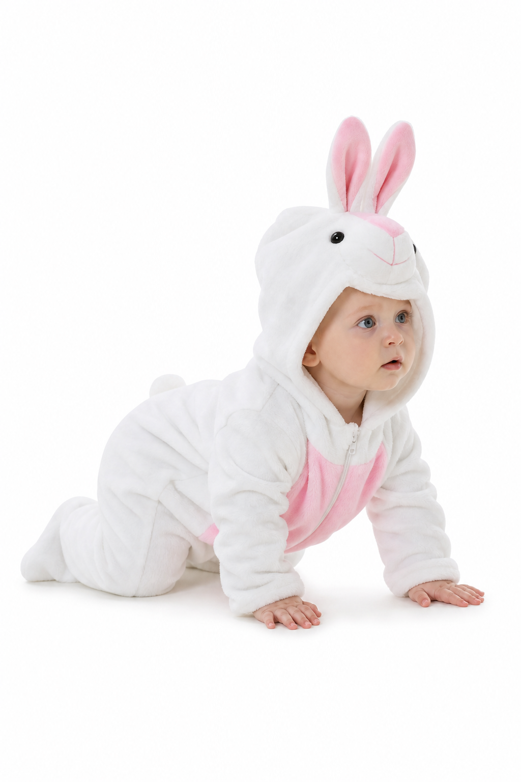 Baby White Rabbit Plush Onesie with Pink Belly
