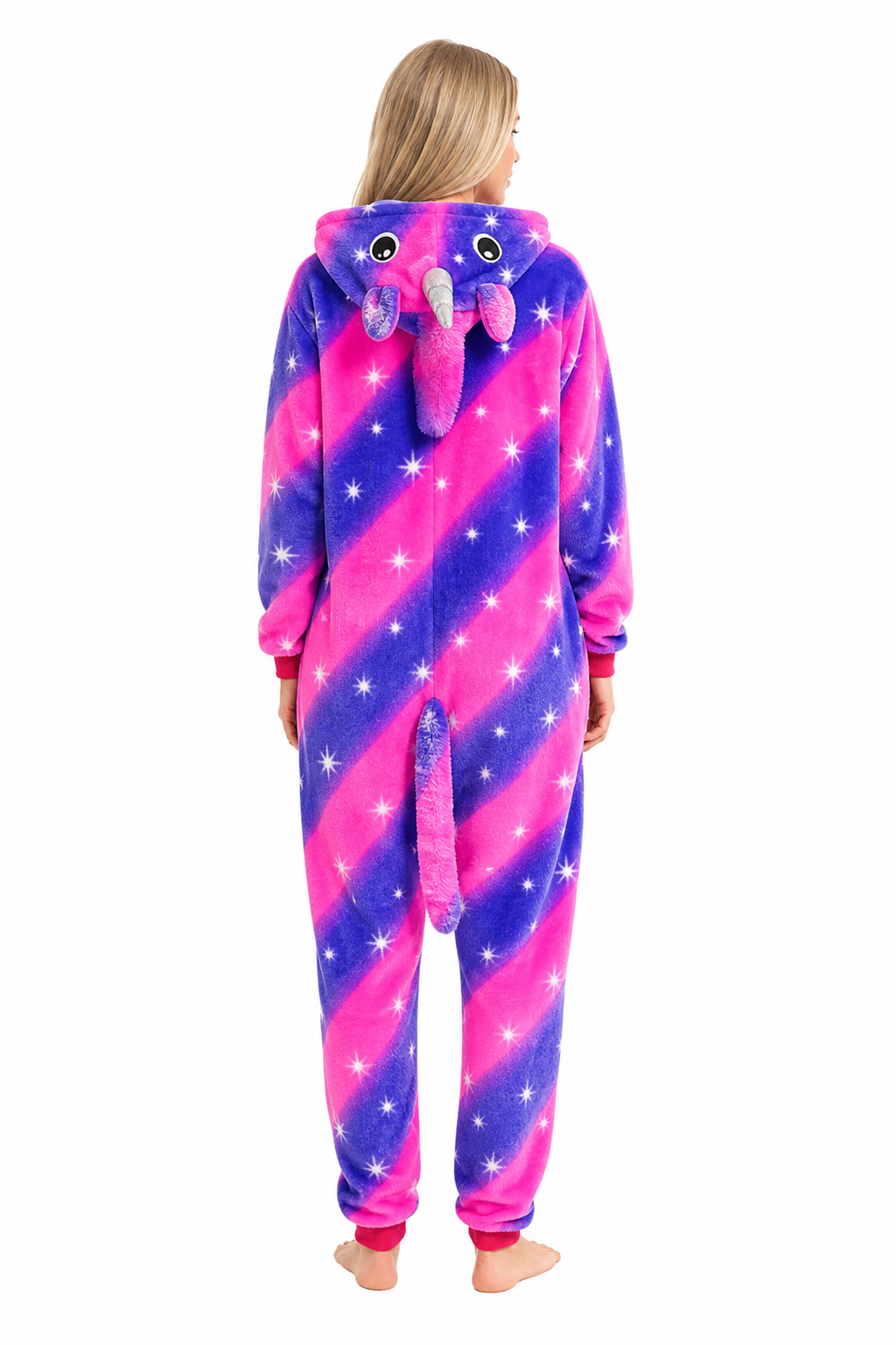 Adult Hooded Neon Pink & Blue Star Stripe Unicorn Kigurumi Onesie