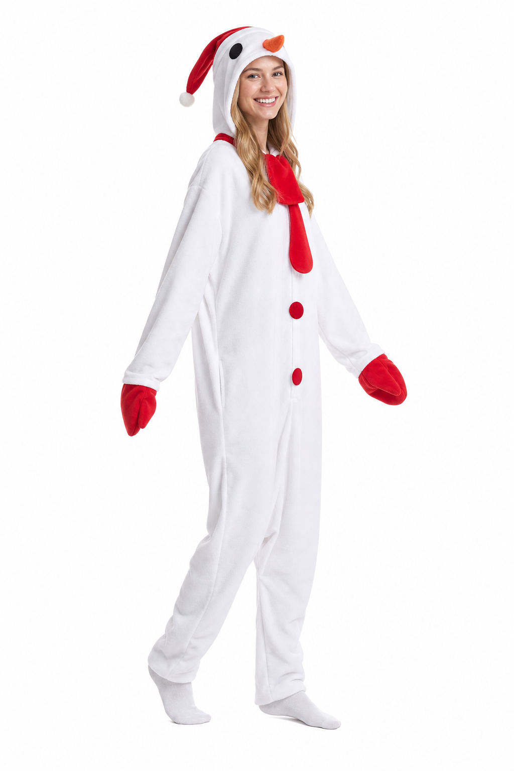 Adult Snowman Kigurumi with Red Scarf and Santa Hat