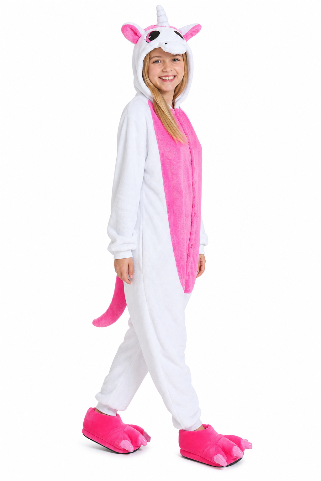 Adult Hooded White & Hot Pink Unicorn Kigurumi Onesie
