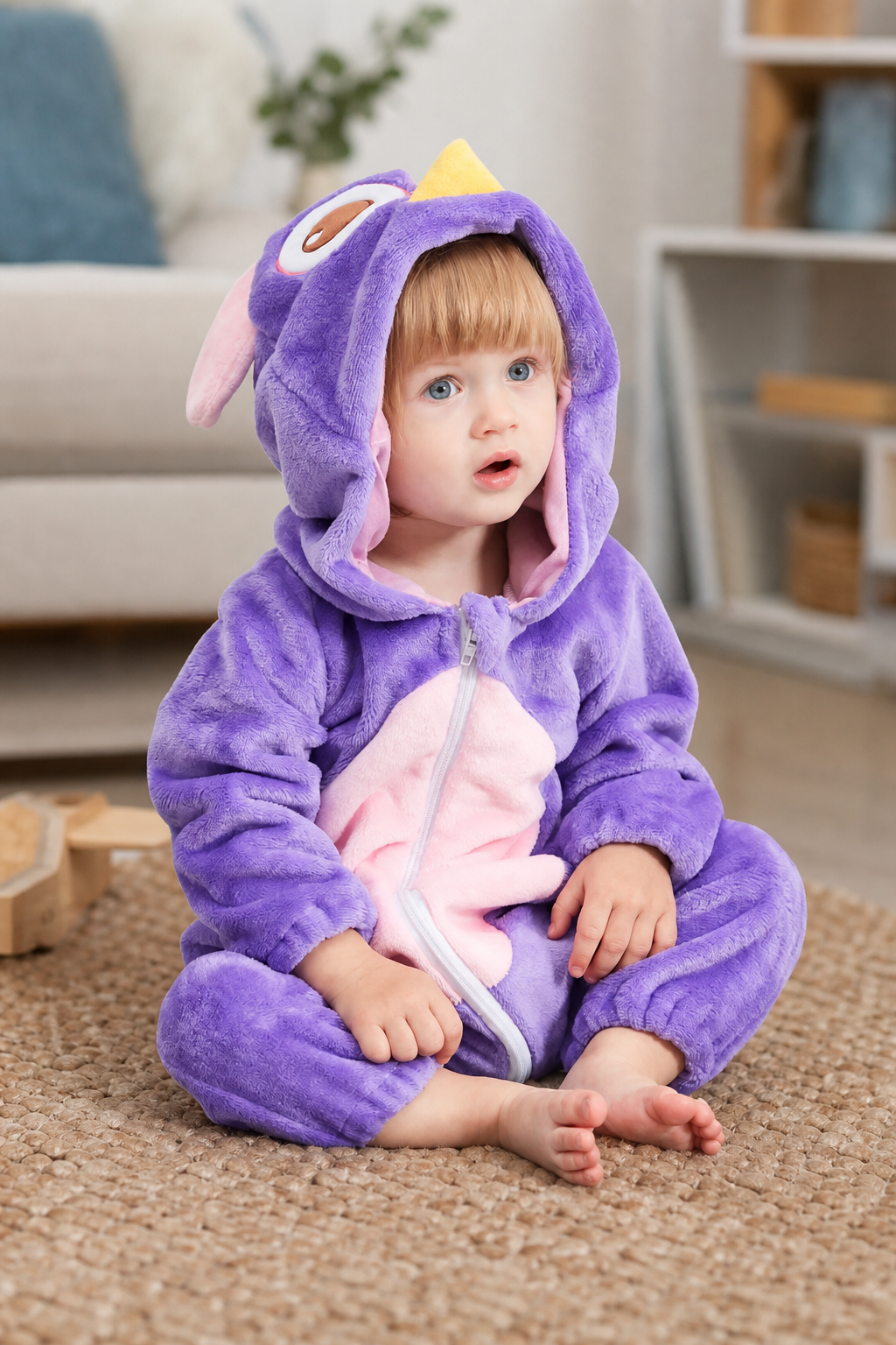 Baby Purple Plush Dragon Kigurumi Onesie with Pink Belly