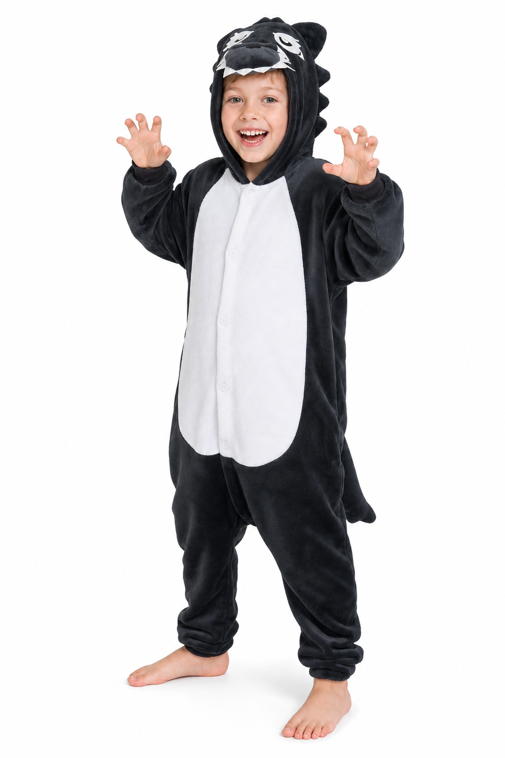 Kids' Hooded Black and White Badger Kigurumi Pajama Onesie