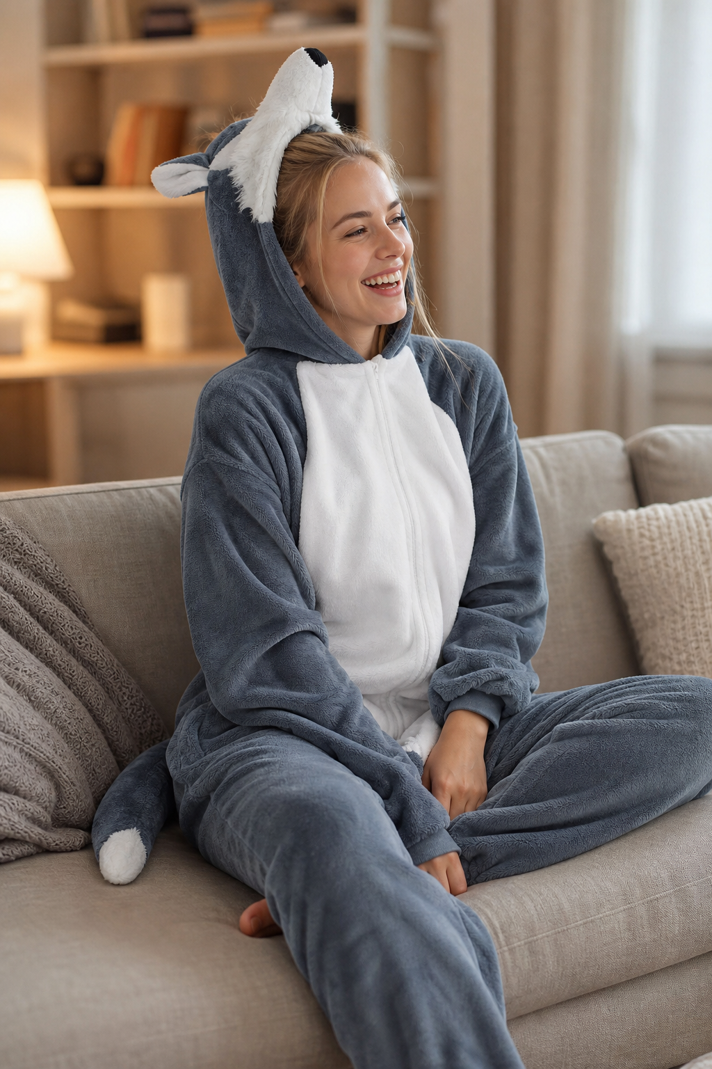 Adult Soft Grey Wolf Plush Kigurumi Onesie