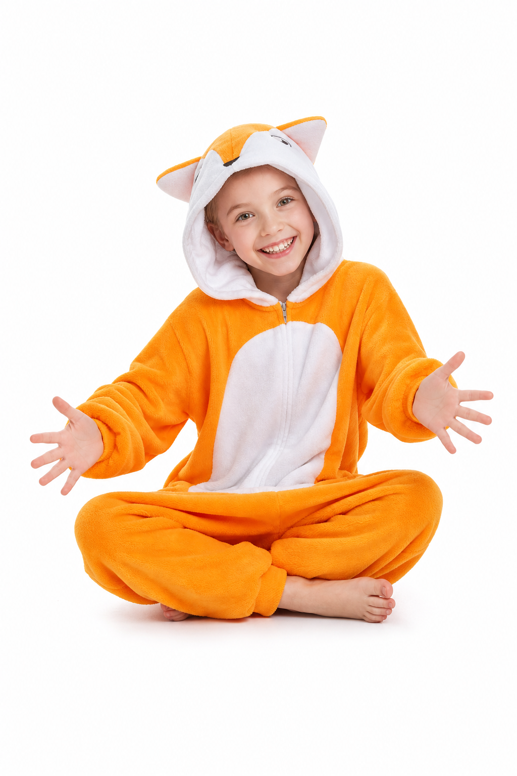 Kids' Hooded Bright Orange Fox Kigurumi Pajama Onesie