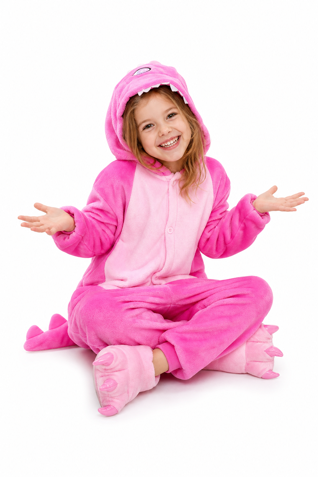 Kids' Hooded Hot Pink Spiky Monster Kigurumi Costume Onesie