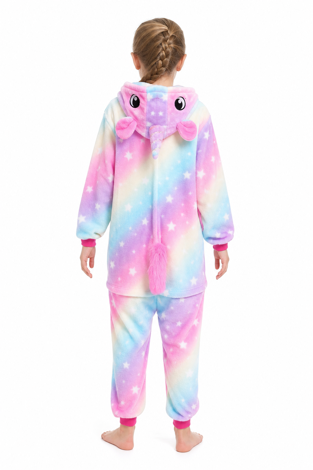 Kids' Hooded Pastel Rainbow Star Unicorn Kigurumi Onesie
