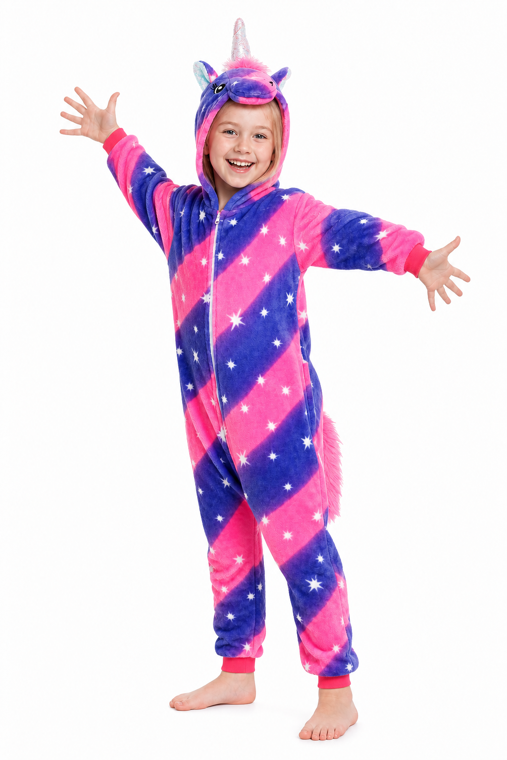 Kids' Hooded Pink and Indigo Star Unicorn Kigurumi Pajama Onesie