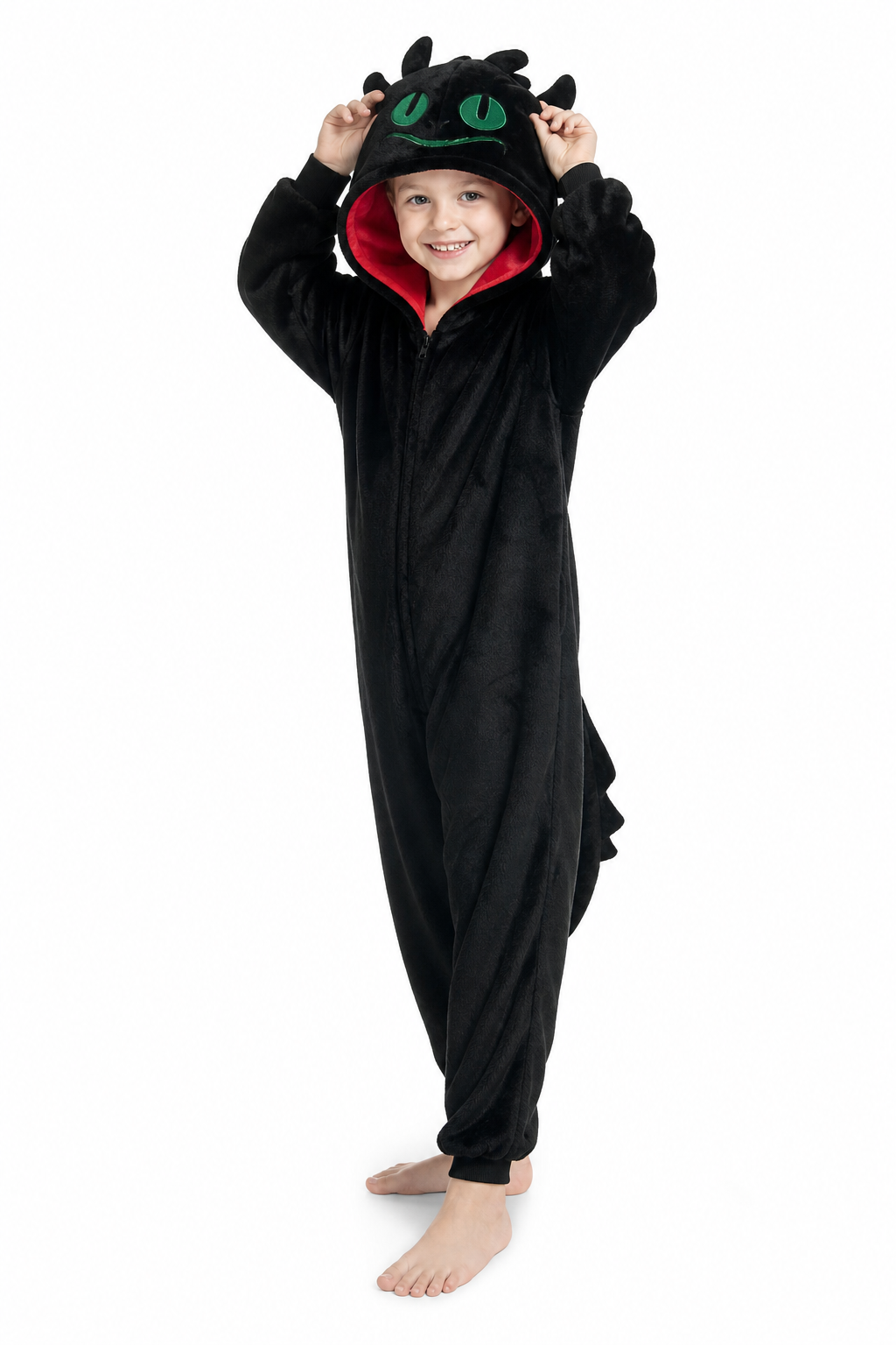 Kids' Hooded Black Dragon Kigurumi Costume Onesie
