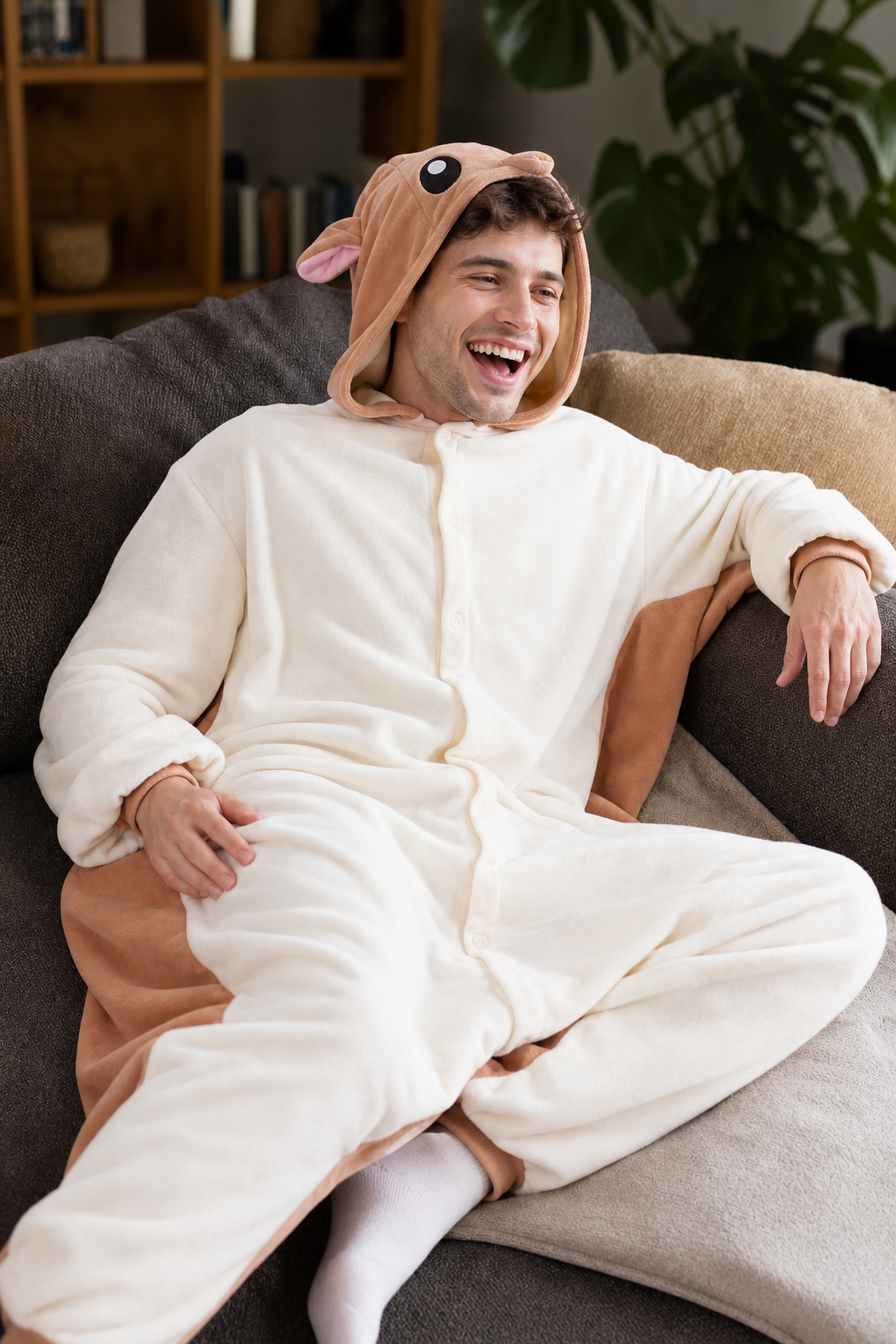 Adult Cream and Brown Flying Squirrel Onesie