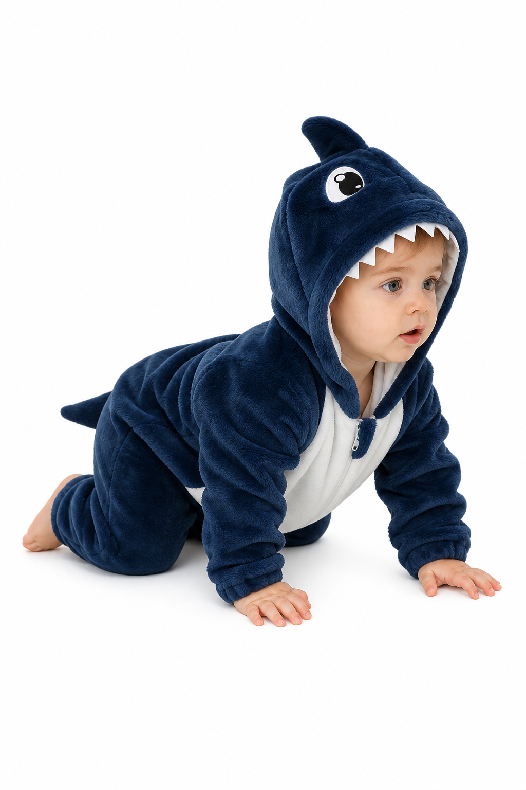 Cozy Blue Baby Plush Shark Kigurumi Onesie