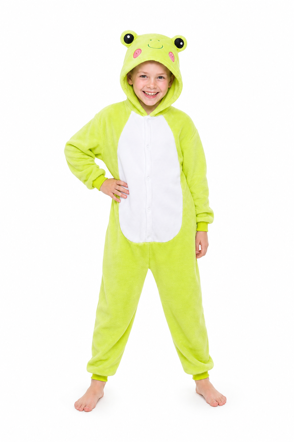 Kids' Hooded Bright Green Frog Plush Kigurumi Onesie