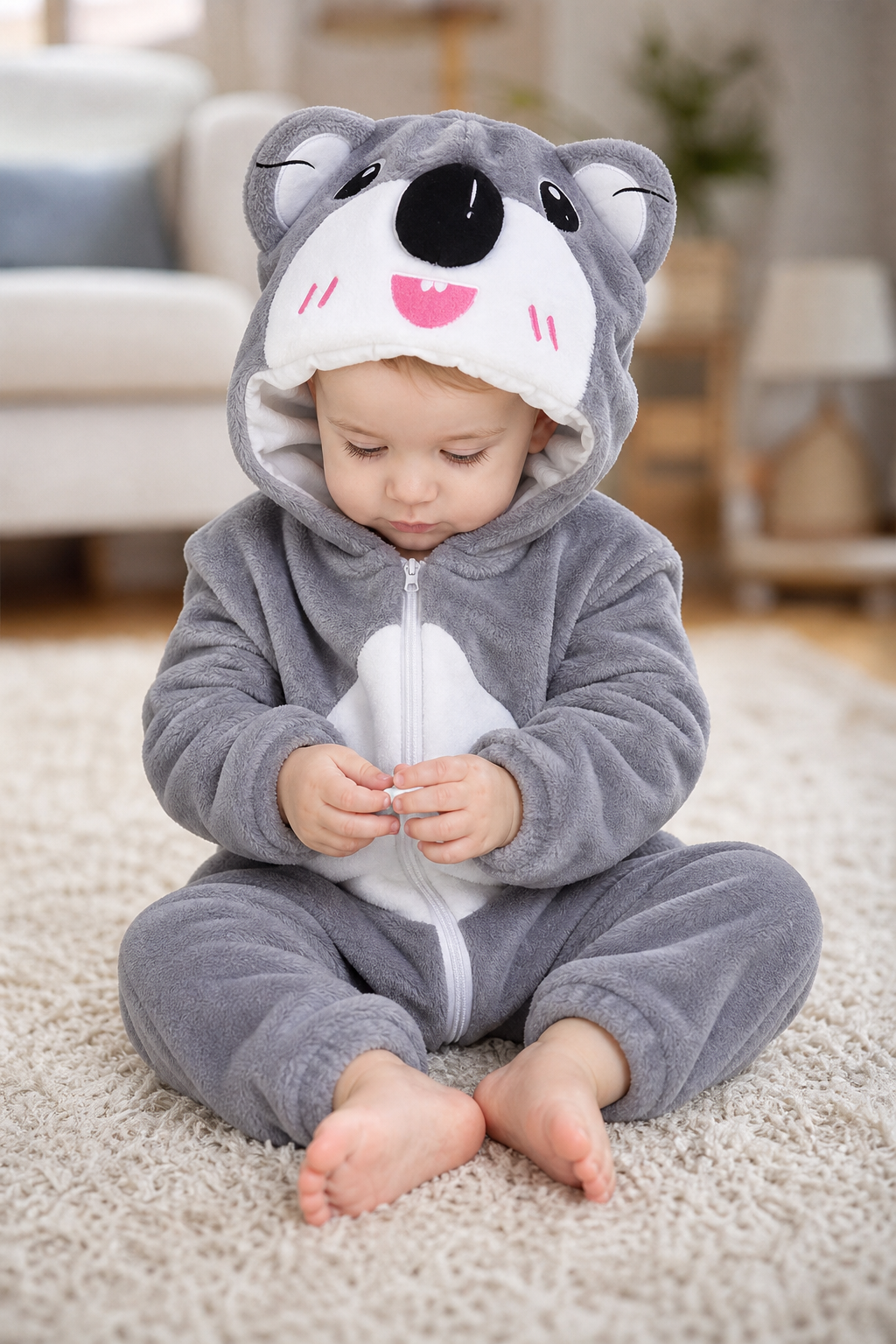 Baby Grey Koala Plush Hooded Kigurumi Onesie