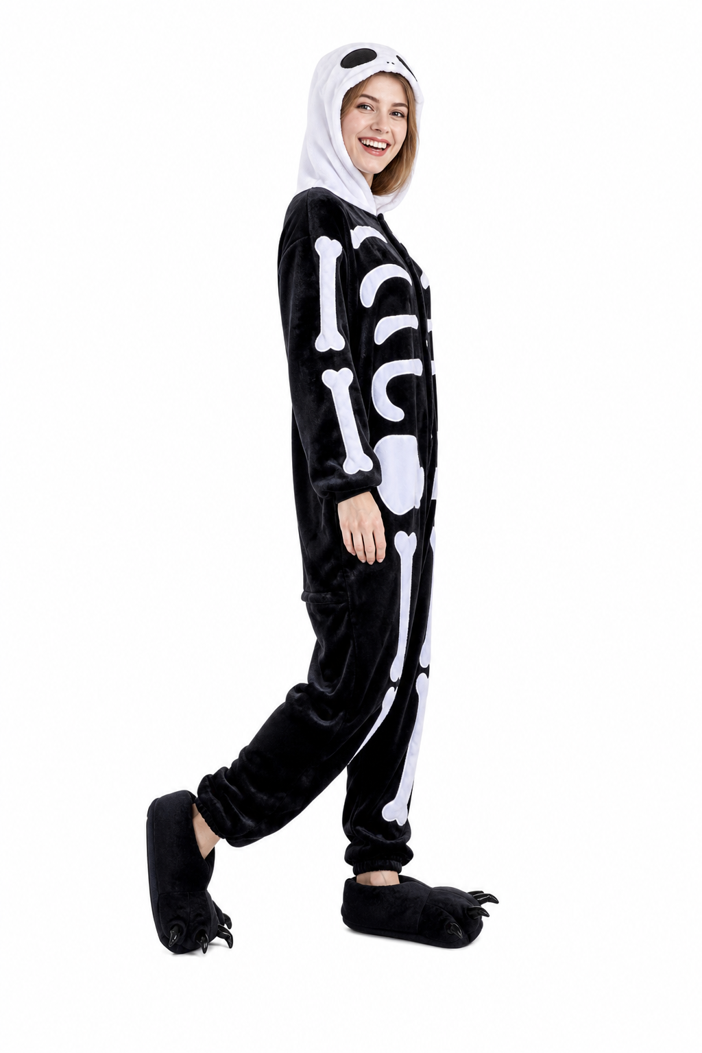 Adult Hooded Black & White Skeleton Kigurumi Onesie
