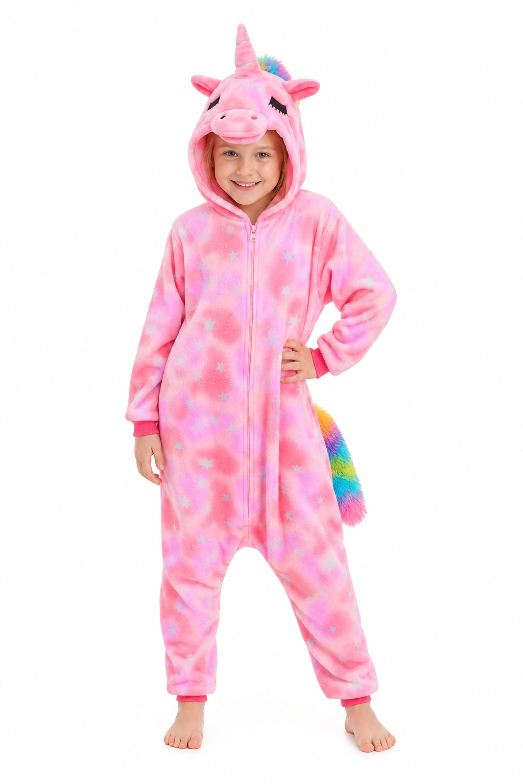 Kids' Hooded Pink Glitter Star Unicorn Kigurumi Costume Onesie