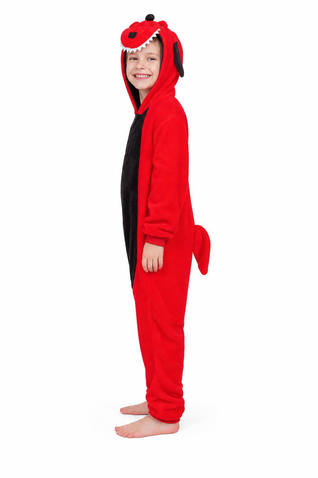 Kids' Hooded Red & Black Dinosaur Kigurumi Onesie