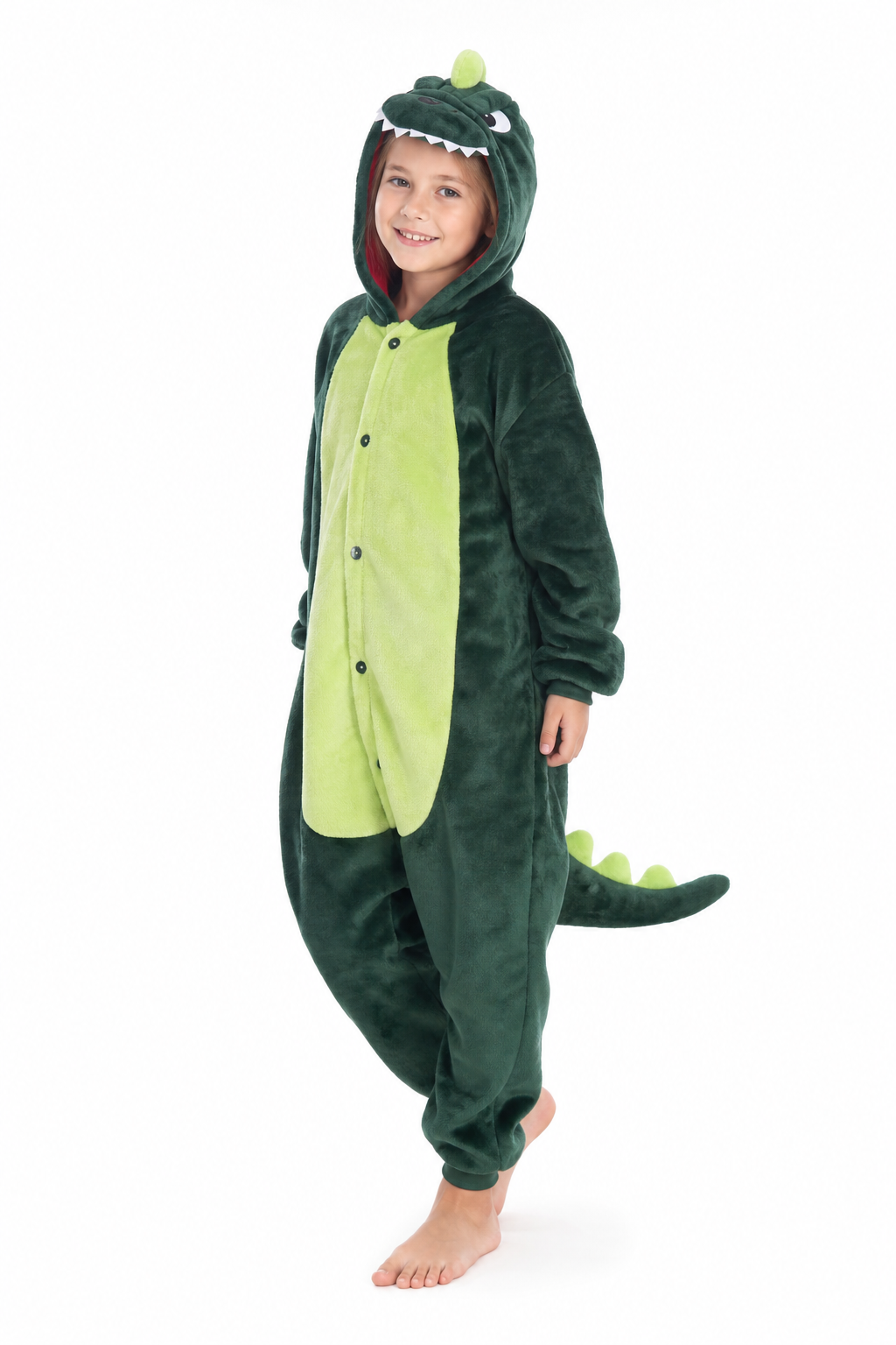Kids' Hooded Green Dinosaur Kigurumi Onesie
